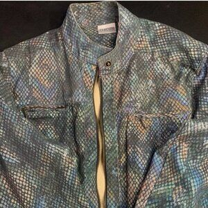 Chicos Women’s Size 3 (XL) Jacket‎ Snakeskin Animal Print Full Zip Black Tan